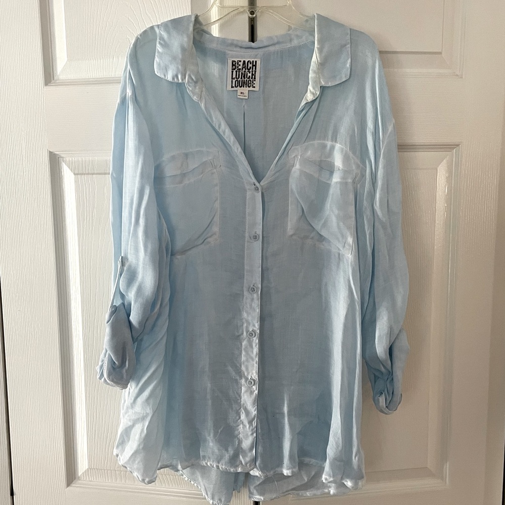 BeachLunchLounge Blue Rayon Button-up Blouse